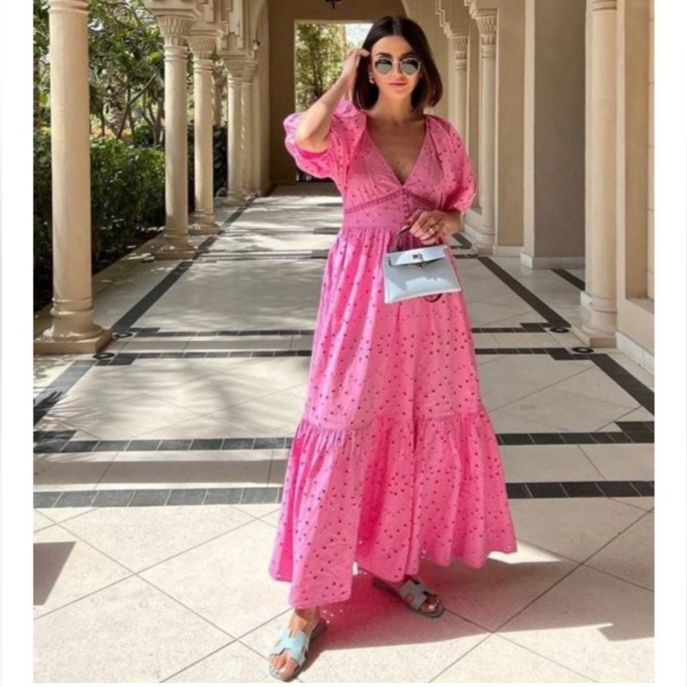 Zara Pink Eyelet Maxi Dress
